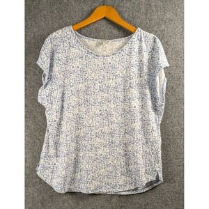 Orvis Blue White Abstract Print Linen Blend Short Sleeve Top Women's Large